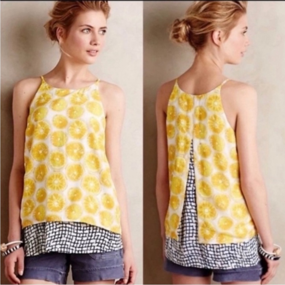 Anthropologie Porridge Lemon Print Layered Look Tank - Picture 1 of 10